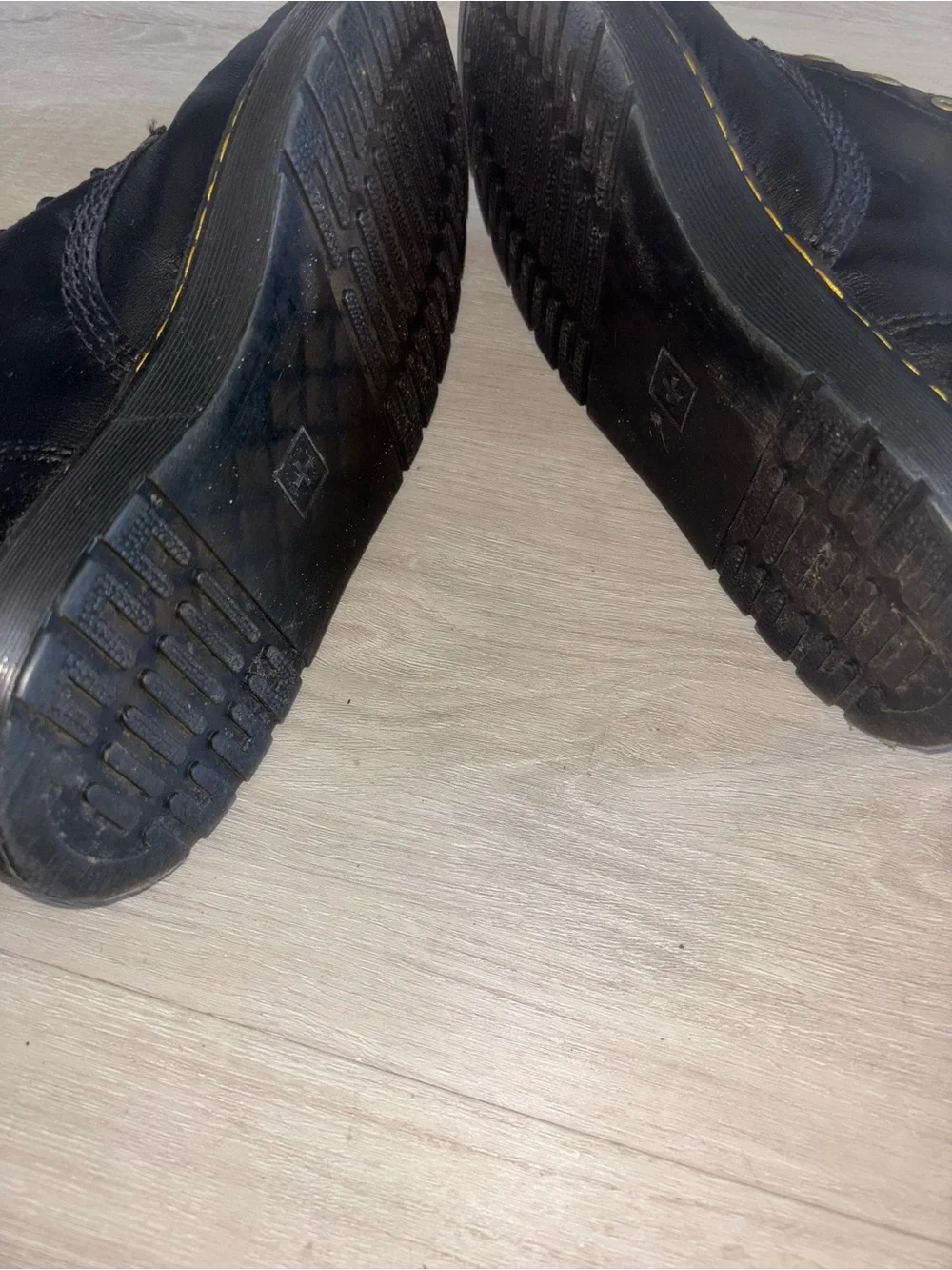 Dr. Martens Black Leather Lace-Up Combat Boots with Yellow Stitching. SIZE 42Eu